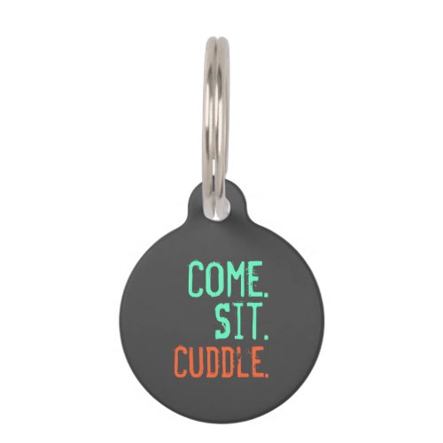 Come Sit Cuddle _ Coral  Teal Pet ID Tag