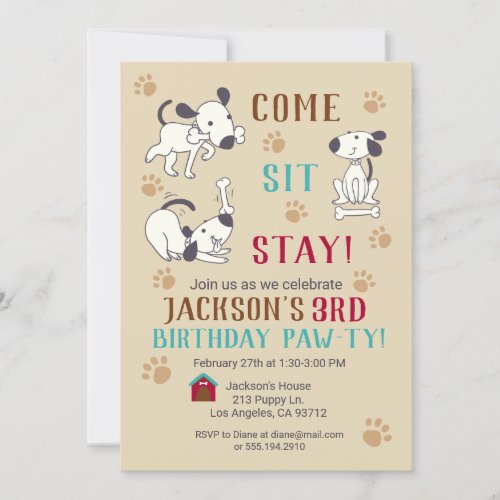 Come Sit Stay _ Boys Dog Birthday Party Invite
