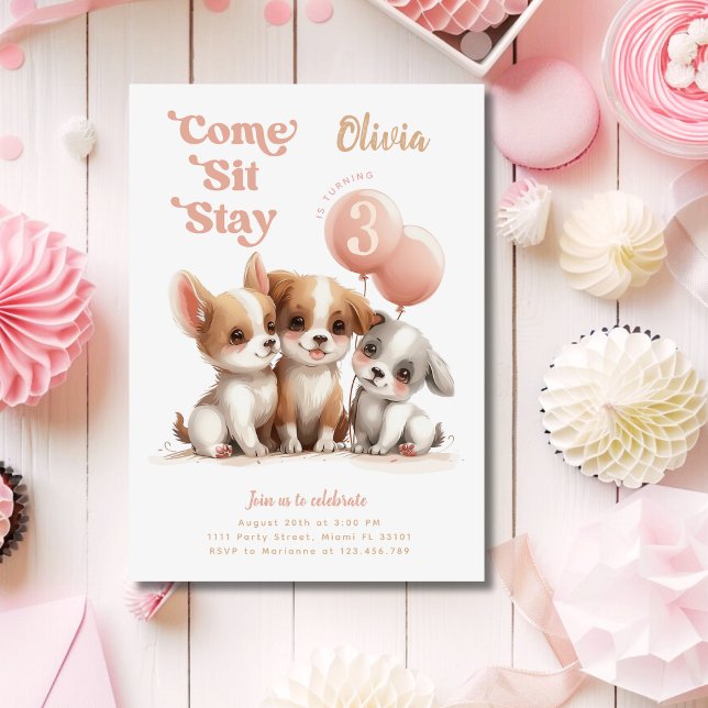 Come Sit Stay Girl Puppy Birthday Party Invitation (Creator Uploaded)