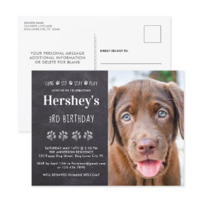 Come Sit Stay Play Personalized Puppy Dog Birthday Invitation Postcard