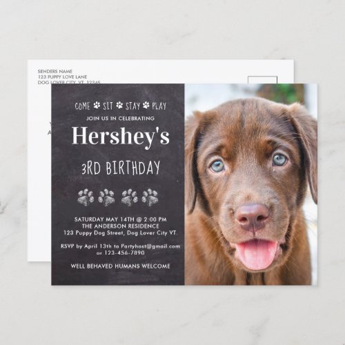 Come Sit Stay Play Personalized Puppy Dog Birthday Invitation Postcard