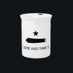 Come & Take It! Texas State battle Flag Beverage Pitcher<br><div class="desc">The Battle of Gonzales was the first military engagement of the Texas Revolution. The Come and Take It flag flown by Texians before the battle. It was fought near Gonzales, Texas, on October 2, 1835, between rebellious Texian settlers and a detachment of Mexican army soldiers. Pre 1923 Texas flag design...</div>