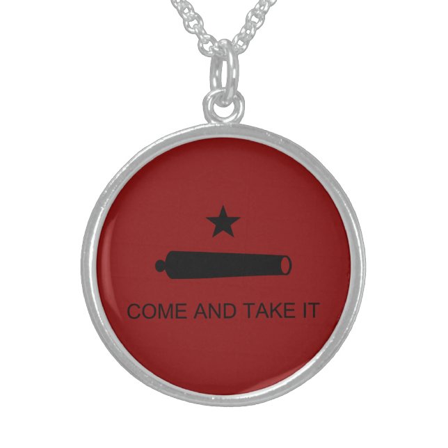Come & Take It! Texas State battle Flag Sterling Silver Necklace (Front)