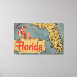 Come to Florida Map of the State, Pin-Up Girl Canvas Print
