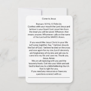 Come to Jesus Salvation Prayer Card