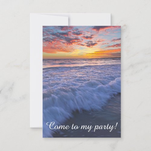 Come to my party _ Surfing beach waves at sunset Invitation