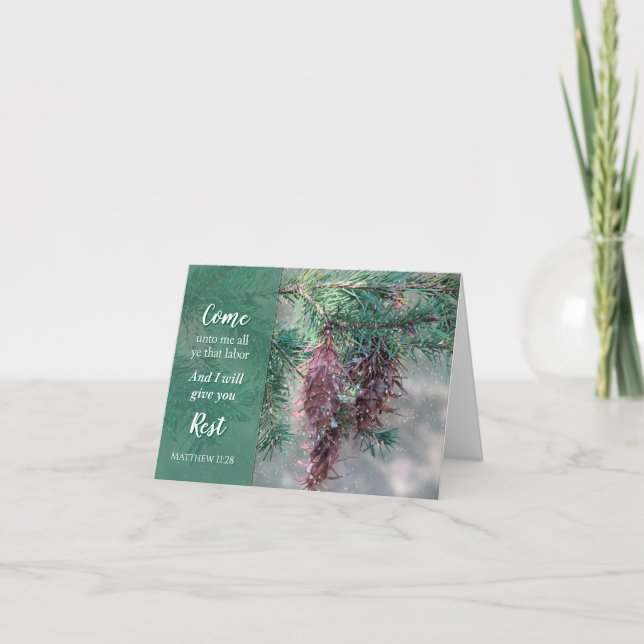 Come Unto Me Scripture Pine Tree Thank You Card (Front)