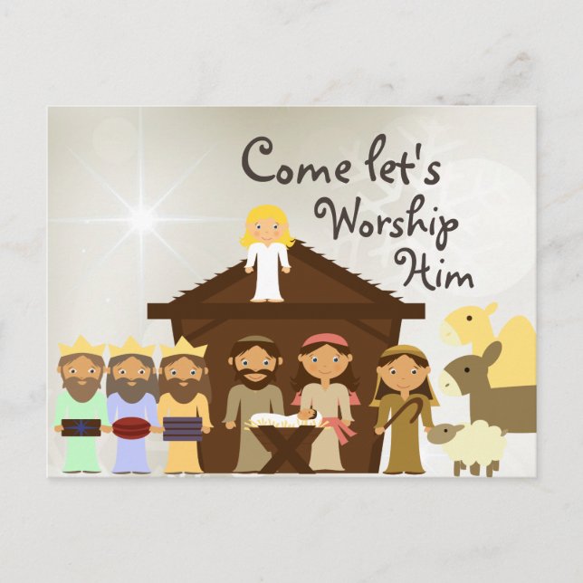 Come Worship Him Nativity Christmas Postcard (Front)