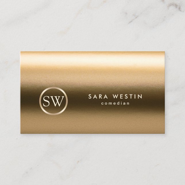 Comedian Gold Texture Monogram Business Card (Front)