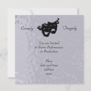 Comedy and Tragedy Black Masks Shimmer Invitation