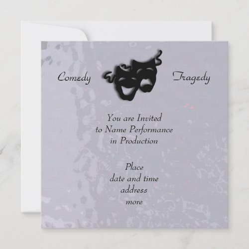 Comedy and Tragedy Black Masks Shimmer Invitation