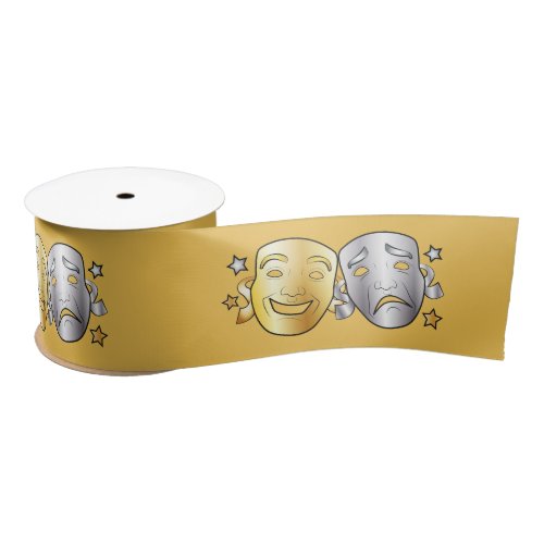 Comedy and Tragedy Drama Masks Gold Silver 3 In Satin Ribbon