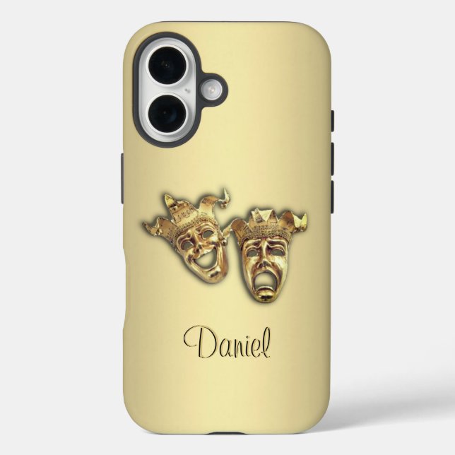 Comedy and Tragedy Gold Theater Masks Case-Mate iPhone Case (Back)