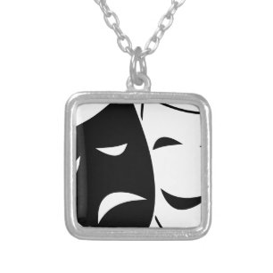 Comedy And Tragedy Mask Silver Plated Necklace