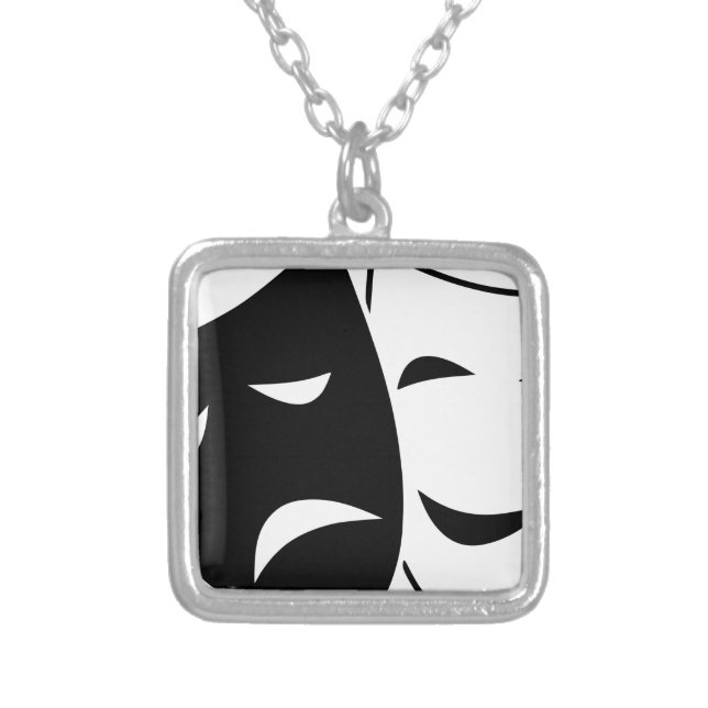 Comedy And Tragedy Mask Silver Plated Necklace (Front)
