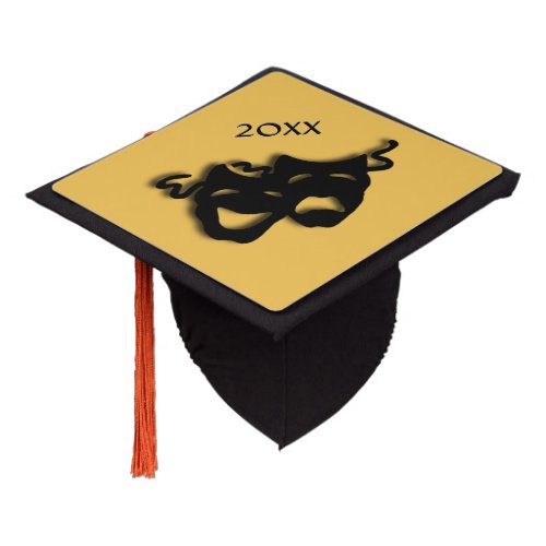 Comedy and Tragedy  Masks Gold Graduation Cap Topper