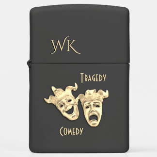 Comedy and Tragedy Masks Gold Theater Monogram Zippo Lighter