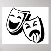 Comedy And Tragedy Theater Masks Black Line Poster