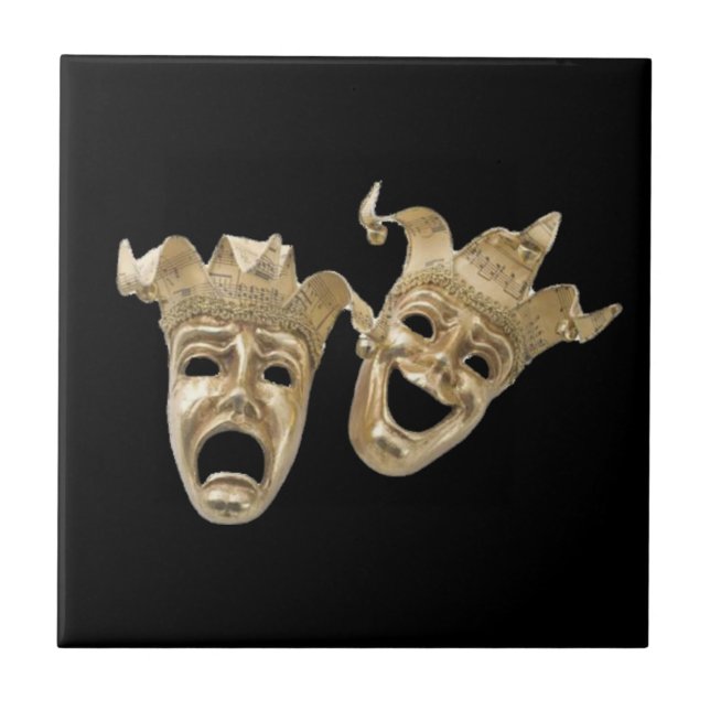Comedy and Tragedy Masks R Black Tile (Front)
