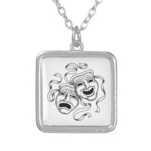 Comedy and Tragedy Masks Silver Plated Necklace