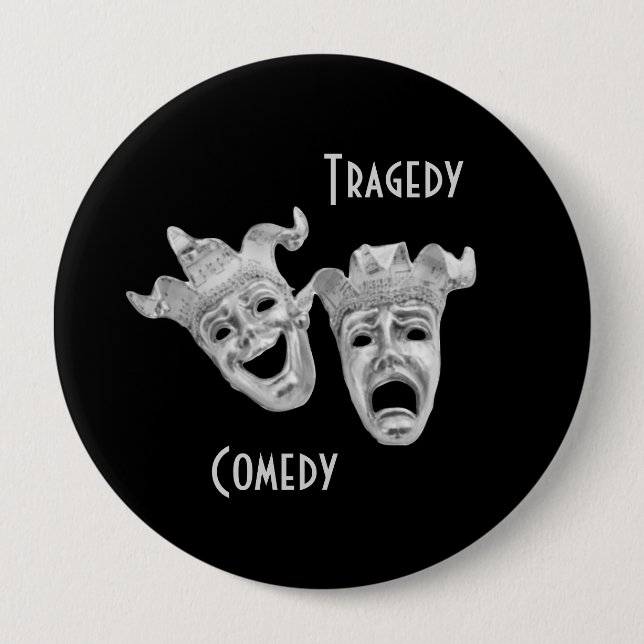 Comedy and Tragedy Masks Silver Theater Button (Front)