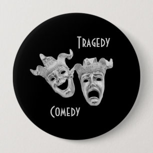 Comedy and Tragedy Masks Silver Theater Button