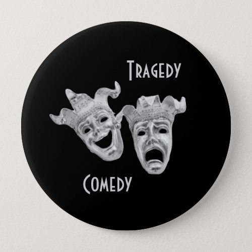 Comedy and Tragedy Masks Silver Theater Button