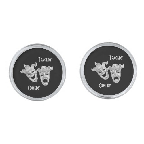 Comedy and Tragedy Masks Silver Theater Cufflinks