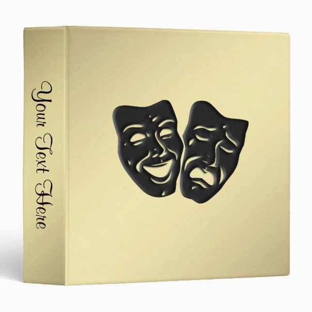 Comedy and Tragedy Masks Theater Gold 3 Ring Binder (Front/Spine)