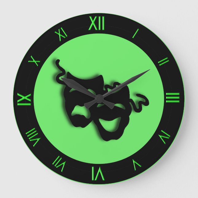 Comedy and Tragedy Neon Green Theater Wall Clock (Front)