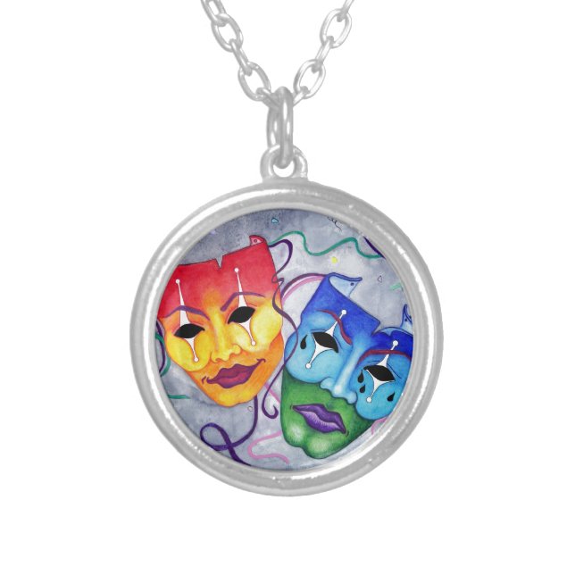 Comedy and Tragedy Silver Plated Necklace (Front)