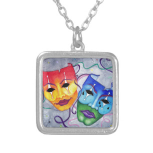 Comedy and Tragedy Silver Plated Necklace