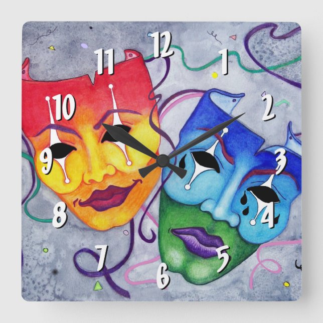 Comedy and Tragedy Square Wall Clock (Front)