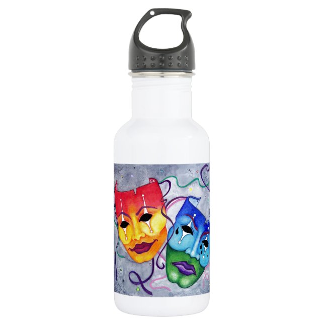 Comedy and Tragedy Stainless Steel Water Bottle (Front)
