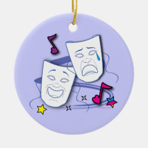 Comedy and Tragedy Stylized Drama Masks Ceramic Ornament