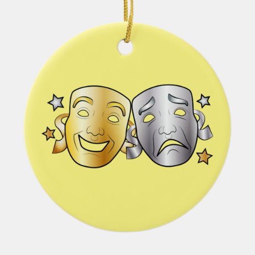 Comedy and Tragedy Stylized Drama Masks Ceramic Ornament