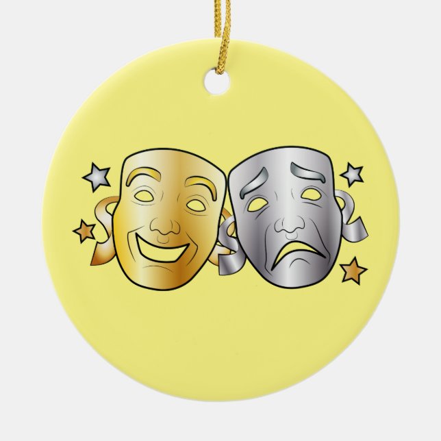 Comedy and Tragedy Stylized Drama Masks Ceramic Ornament (Front)