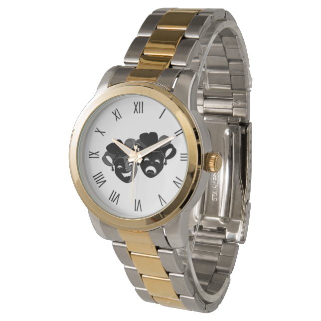 Comedy and Tragedy Theater Black Numbers Watch (Angled)