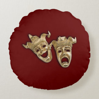 Comedy and Tragedy Theater Dark Red Round Pillow