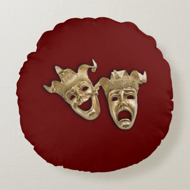 Comedy and Tragedy Theater  Dark Red Round Pillow (Front)
