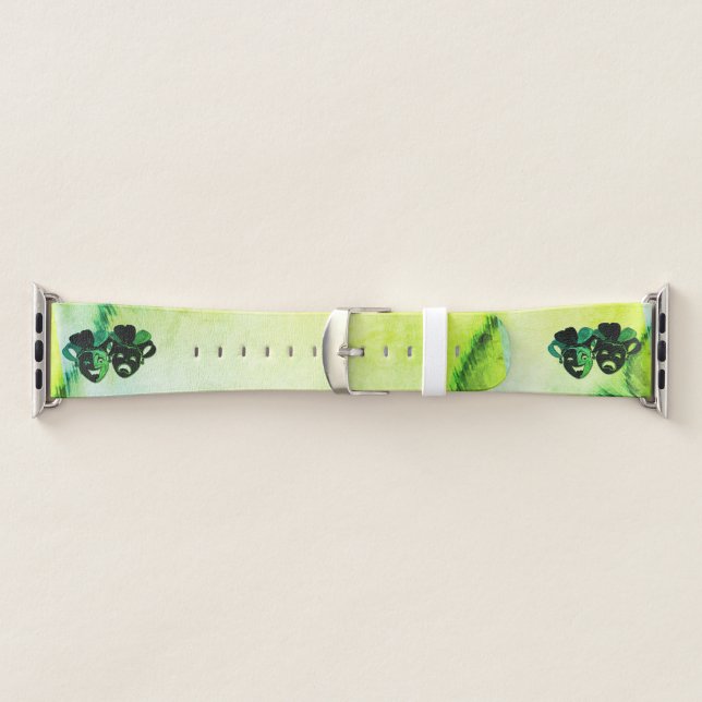  Comedy and Tragedy Theater Design Green Apple Watch Band (Band)