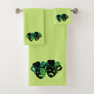 Comedy and Tragedy Theater Design Green Bath Towel Set