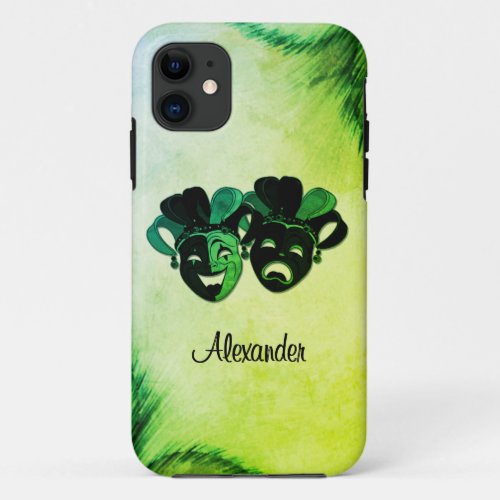  Comedy and Tragedy Theater Design Green iPhone 11 Case