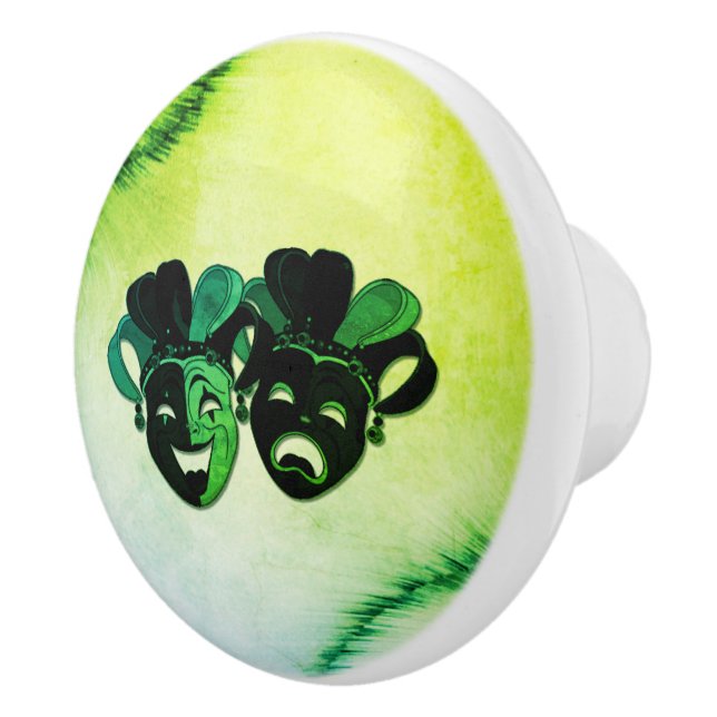  Comedy and Tragedy Theater Design Green Ceramic Knob (Right)