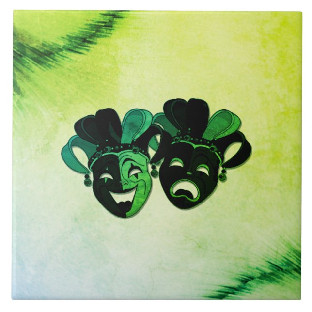  Comedy and Tragedy Theater Design Green Ceramic Tile (Front)