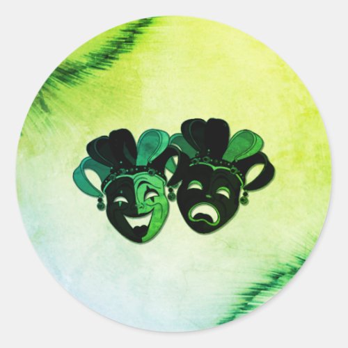  Comedy and Tragedy Theater Design Green Classic Round Sticker