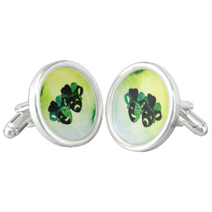 Comedy and Tragedy Theater Design Green Cufflinks