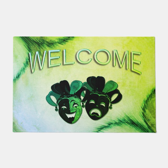  Comedy and Tragedy Theater Design Green Doormat (Front)