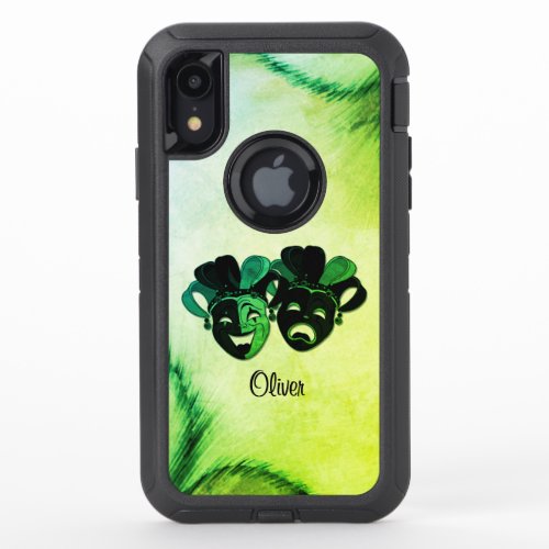  Comedy and Tragedy Theater Design Green OtterBox Defender iPhone XR Case