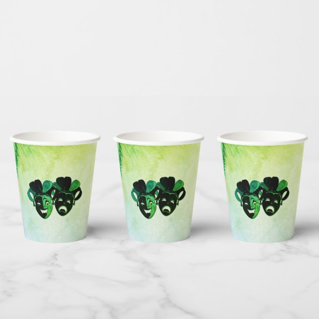  Comedy and Tragedy Theater Design Green Paper Cups (Multi)